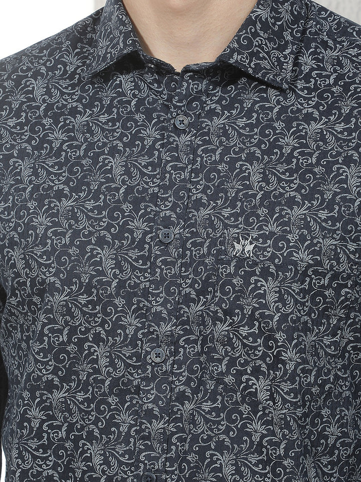Navy Blue Paisley Print Shirt