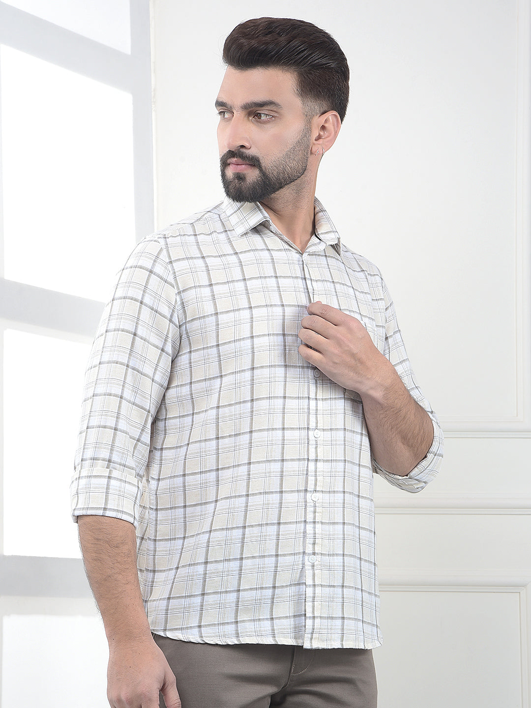 Brown Checked Linen Shirt