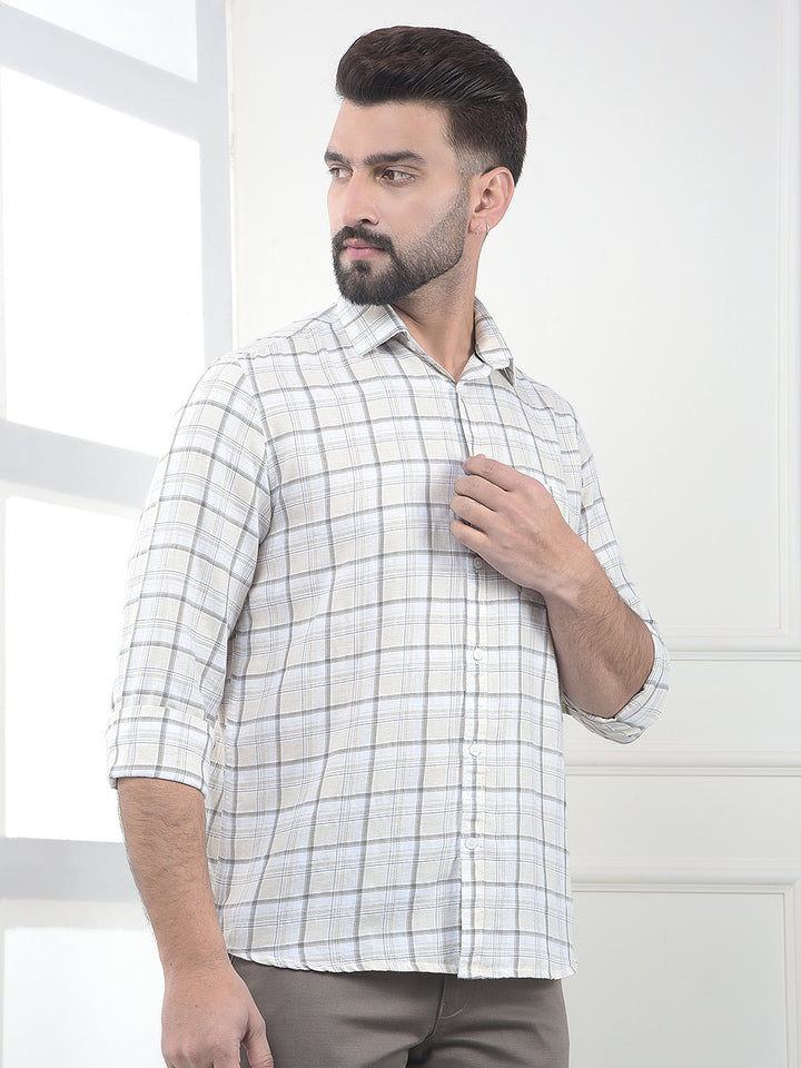 Brown Checked Linen Shirt