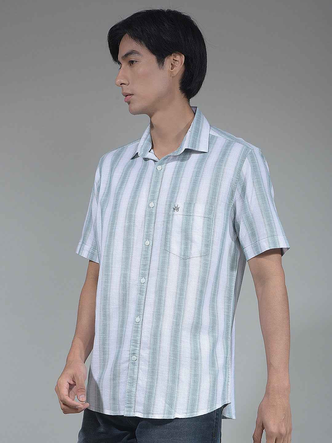 Green Vertical Striped 100% Cotton Shirt