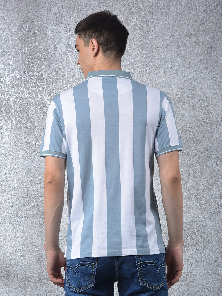 Blue Vertical Stripes 100% Cotton Polo Neck T-Shirt-Men T-Shirts-Crimsoune Club