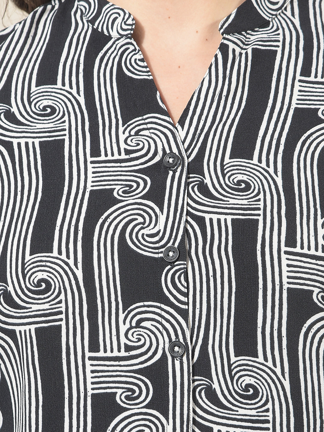 Black Printed V-Neck Shirt
