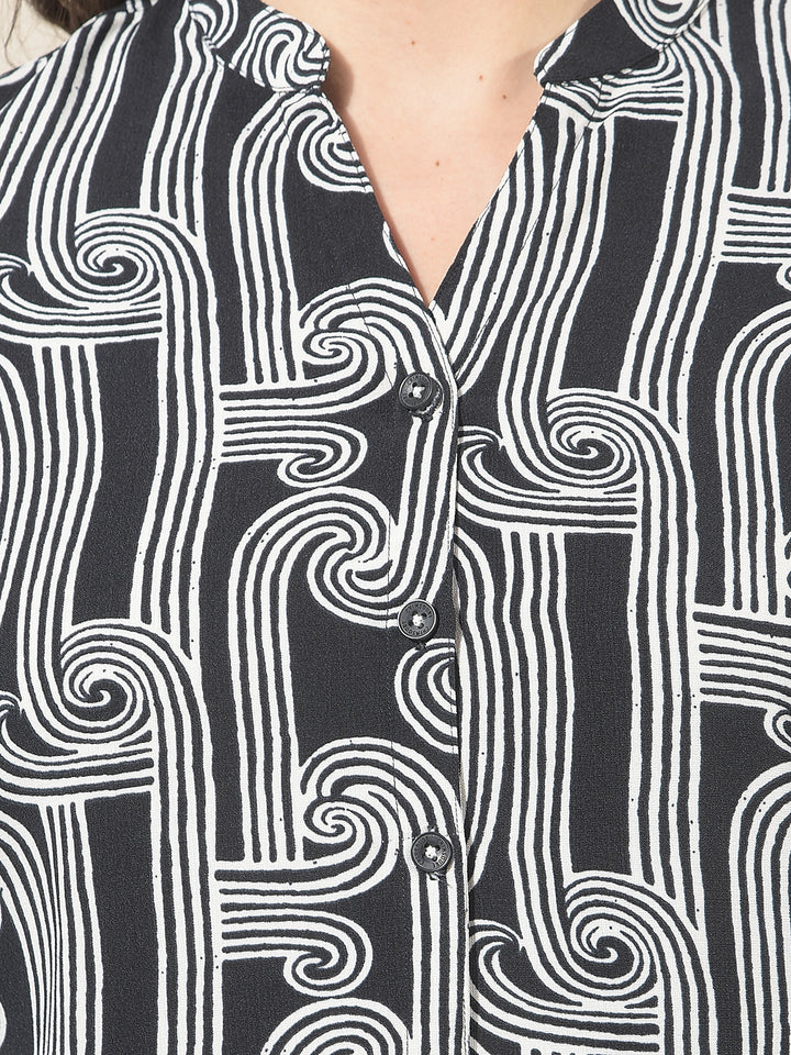 Black Printed V-Neck Shirt