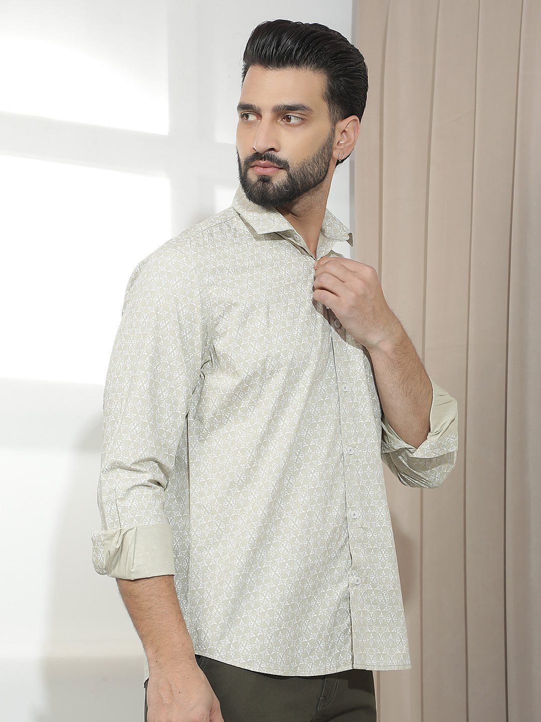 Refined Moss Green Printed Shirt