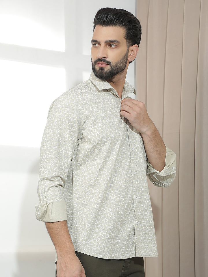 Refined Moss Green Printed Shirt