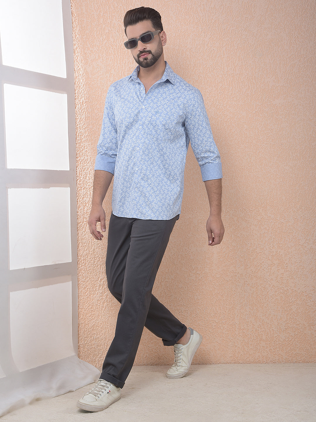 Printed 100% Cotton Blue Shirt