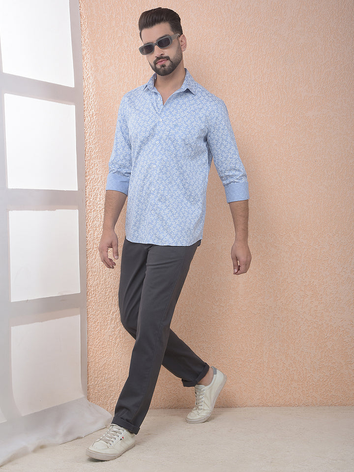 Printed 100% Cotton Blue Shirt