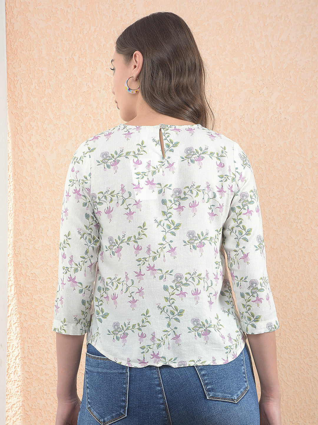 Purple Floral Print Linen Top
