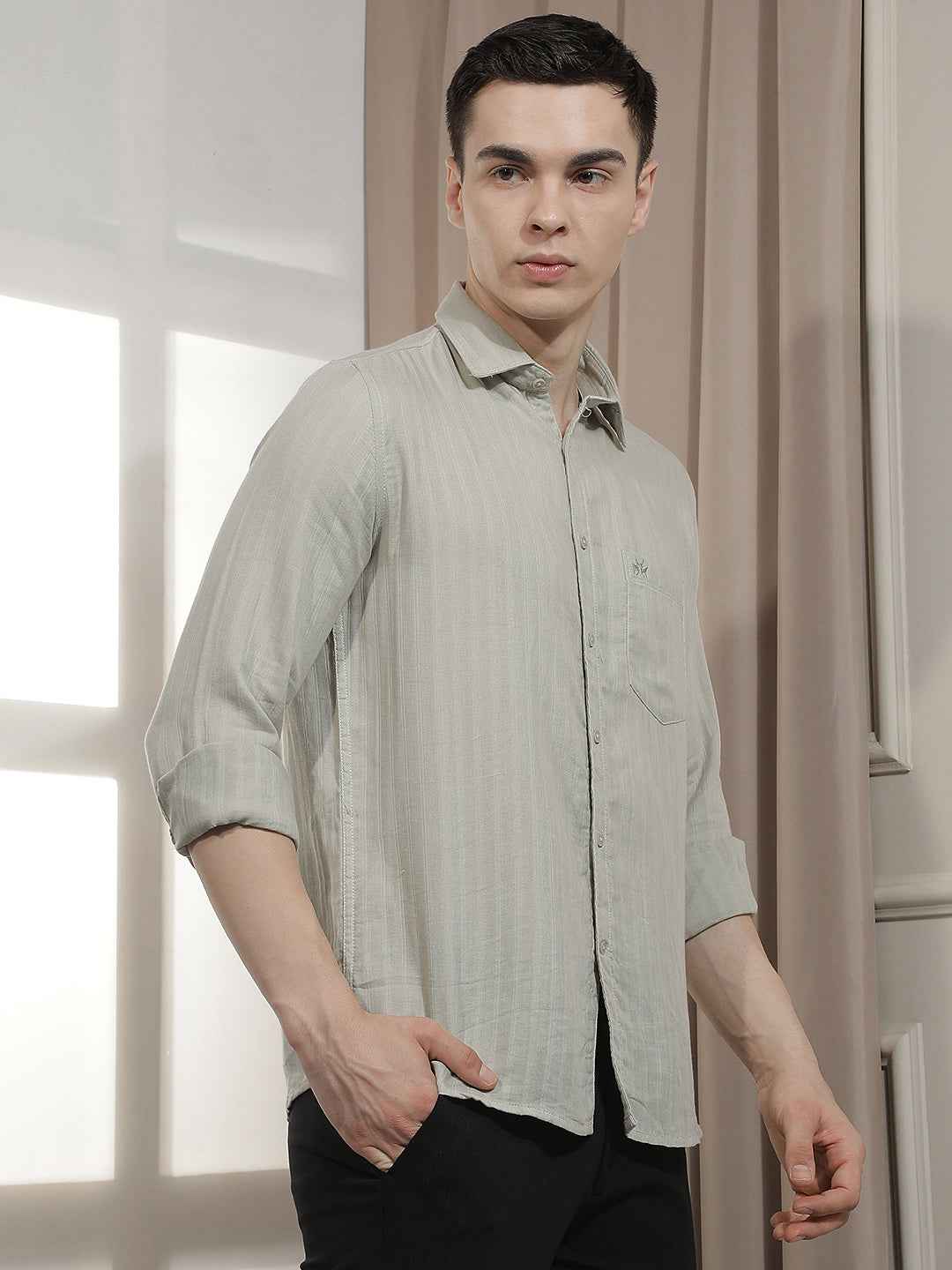 Green Vertical Stripes Shirt