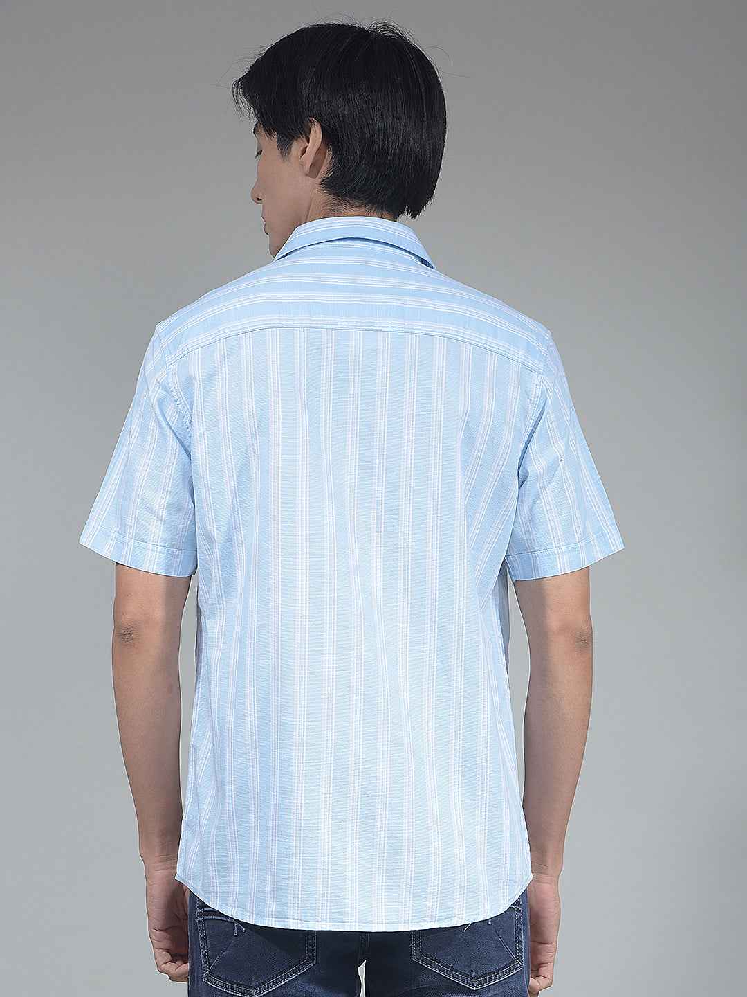 Blue Vertical Striped 100% Cotton Shirt