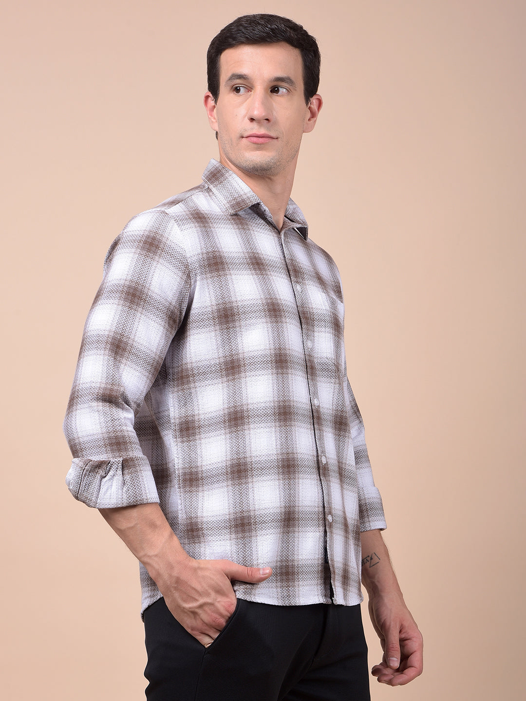 Brown Checked 100% Cotton Shirt