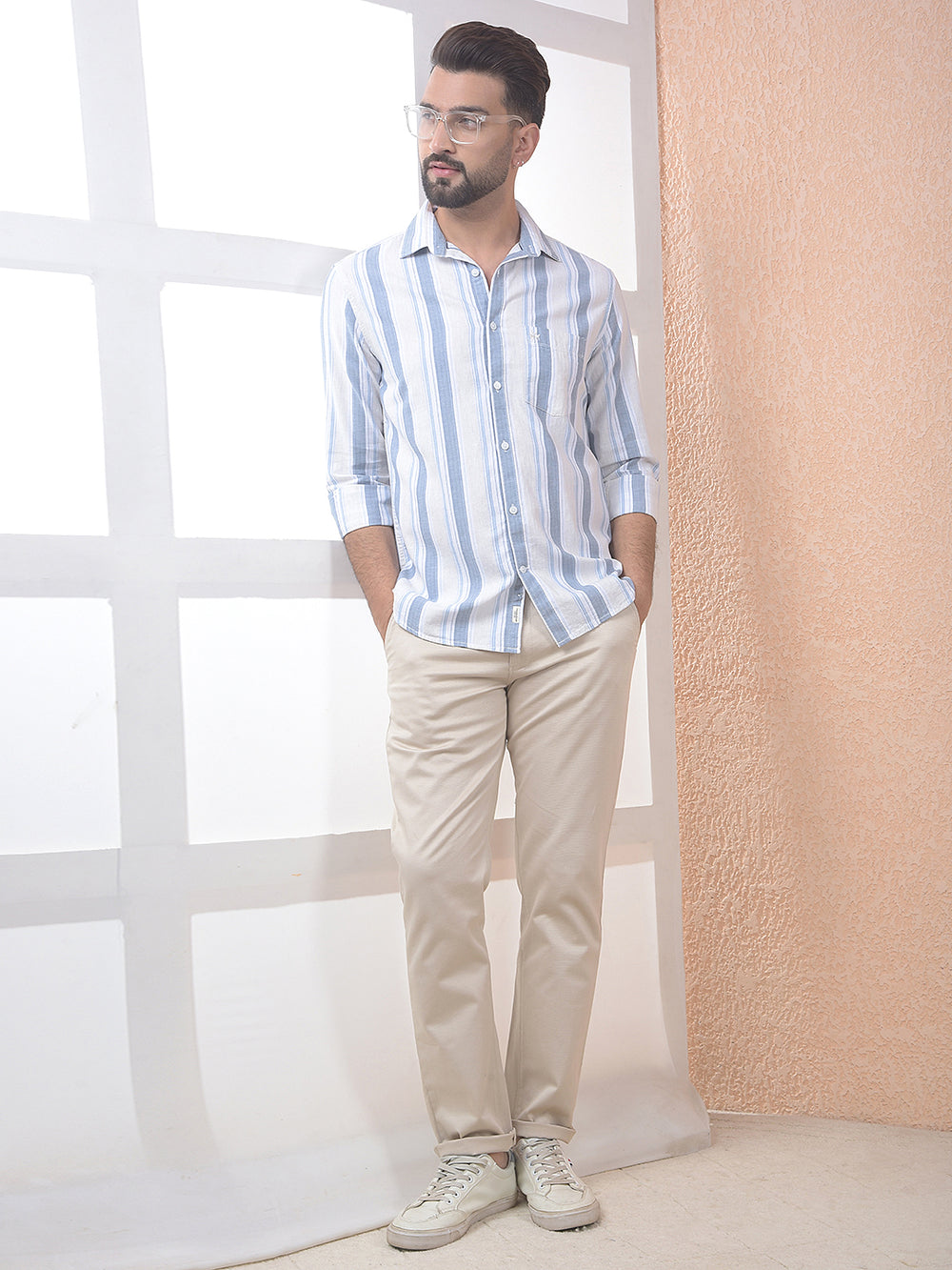 Blue Vertical Stripes 100% Cotton Shirt