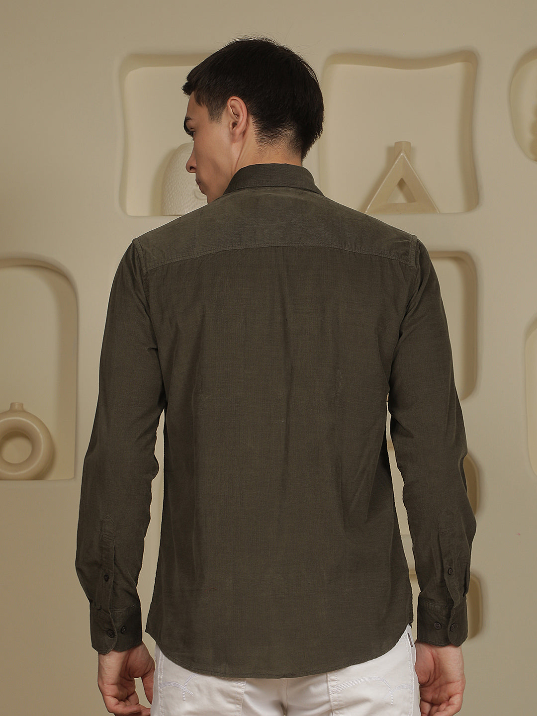 Sleek Forest Olive Corduroy Shirt