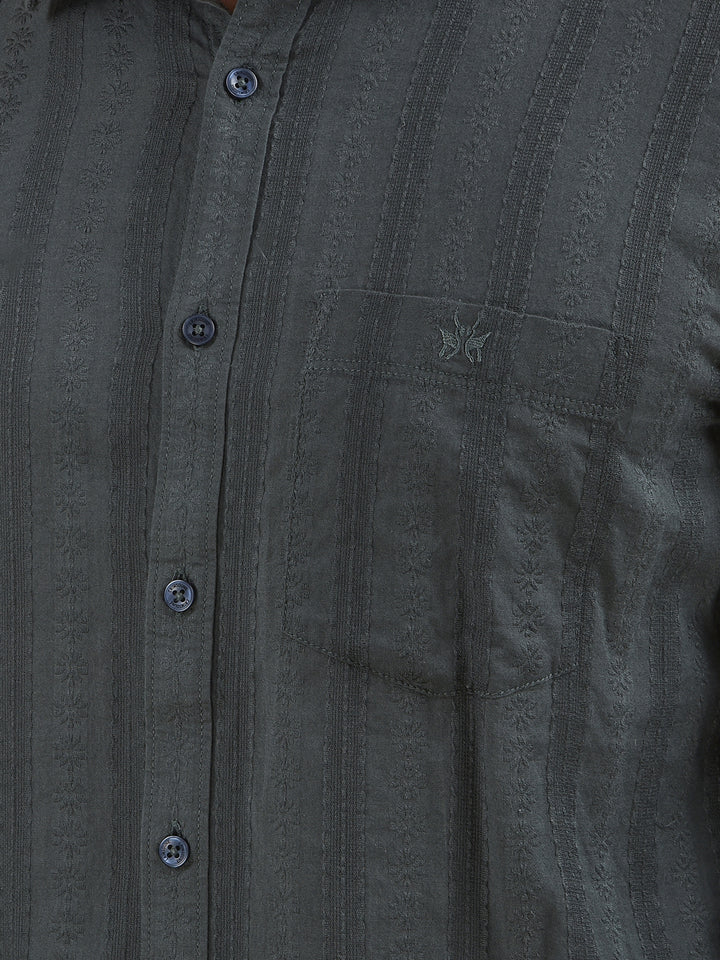 Green Vertical Stripes 100% Cotton Shirt