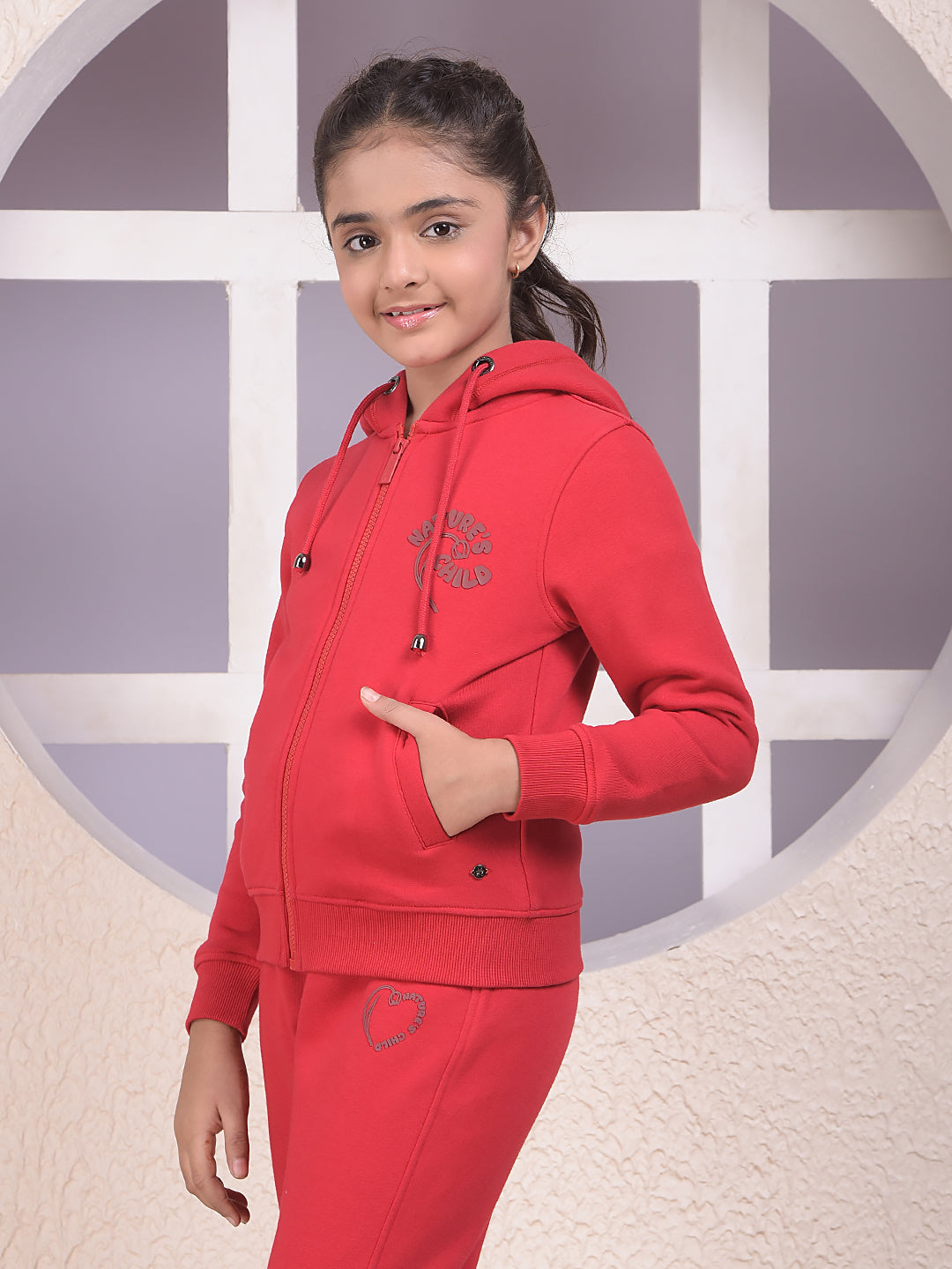 Red Hooded Neck Sweatshirt