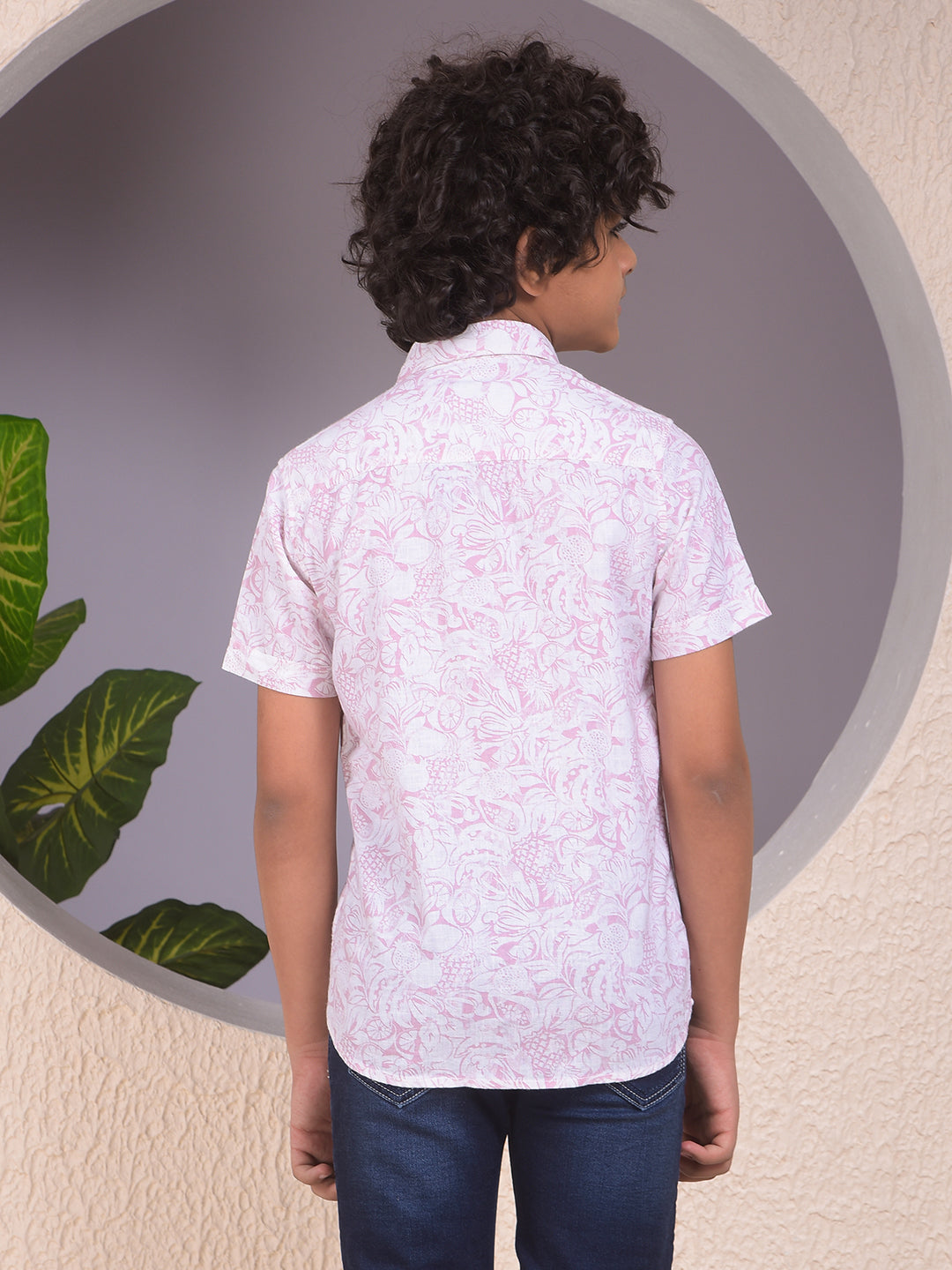 Purple Floral Print Linen Shirt