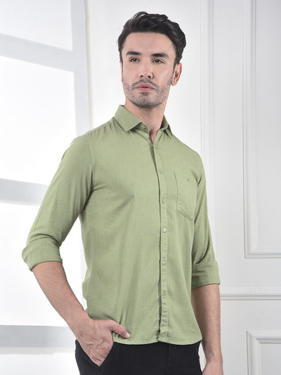 Green Linen Blend Casual Shirt