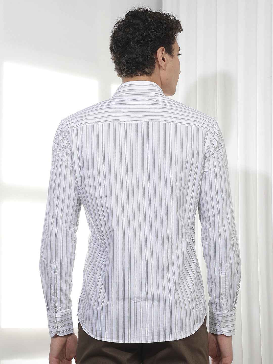 Green Vertical Striped 100% Cotton Shirt