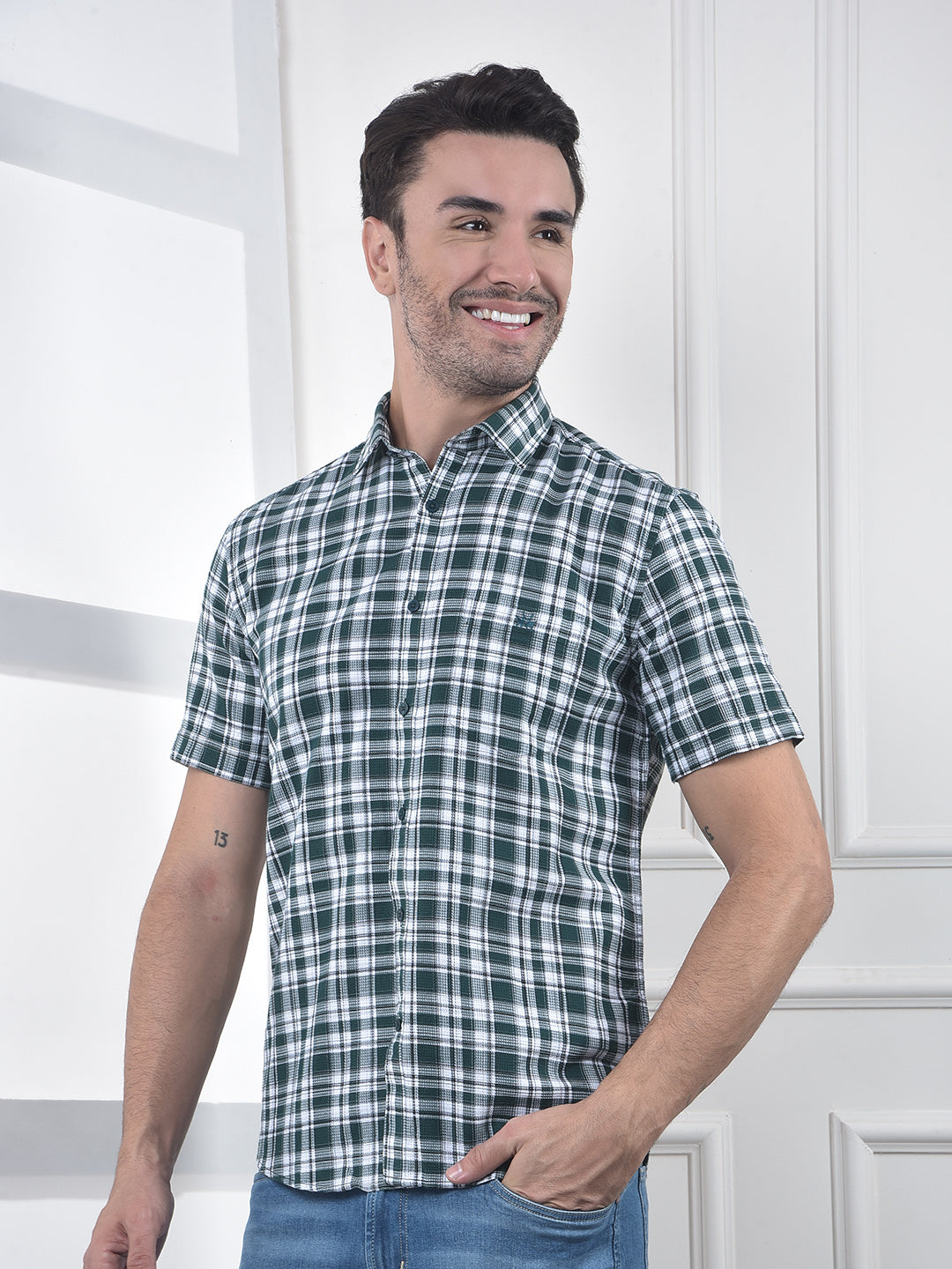 Green Checked 100% Cotton Shirt