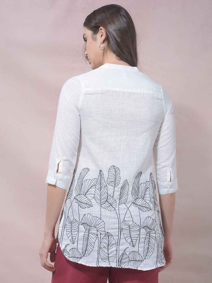 White Botanical Embroidered V-Neck Top