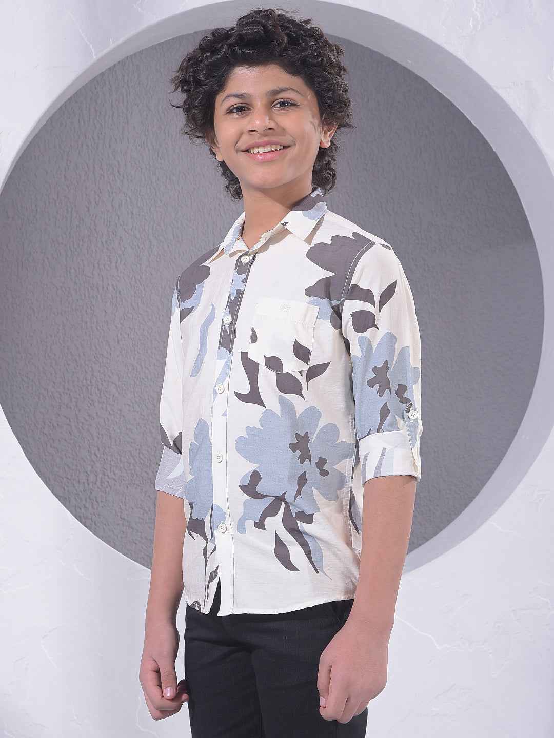 Grey Floral Print Shirt