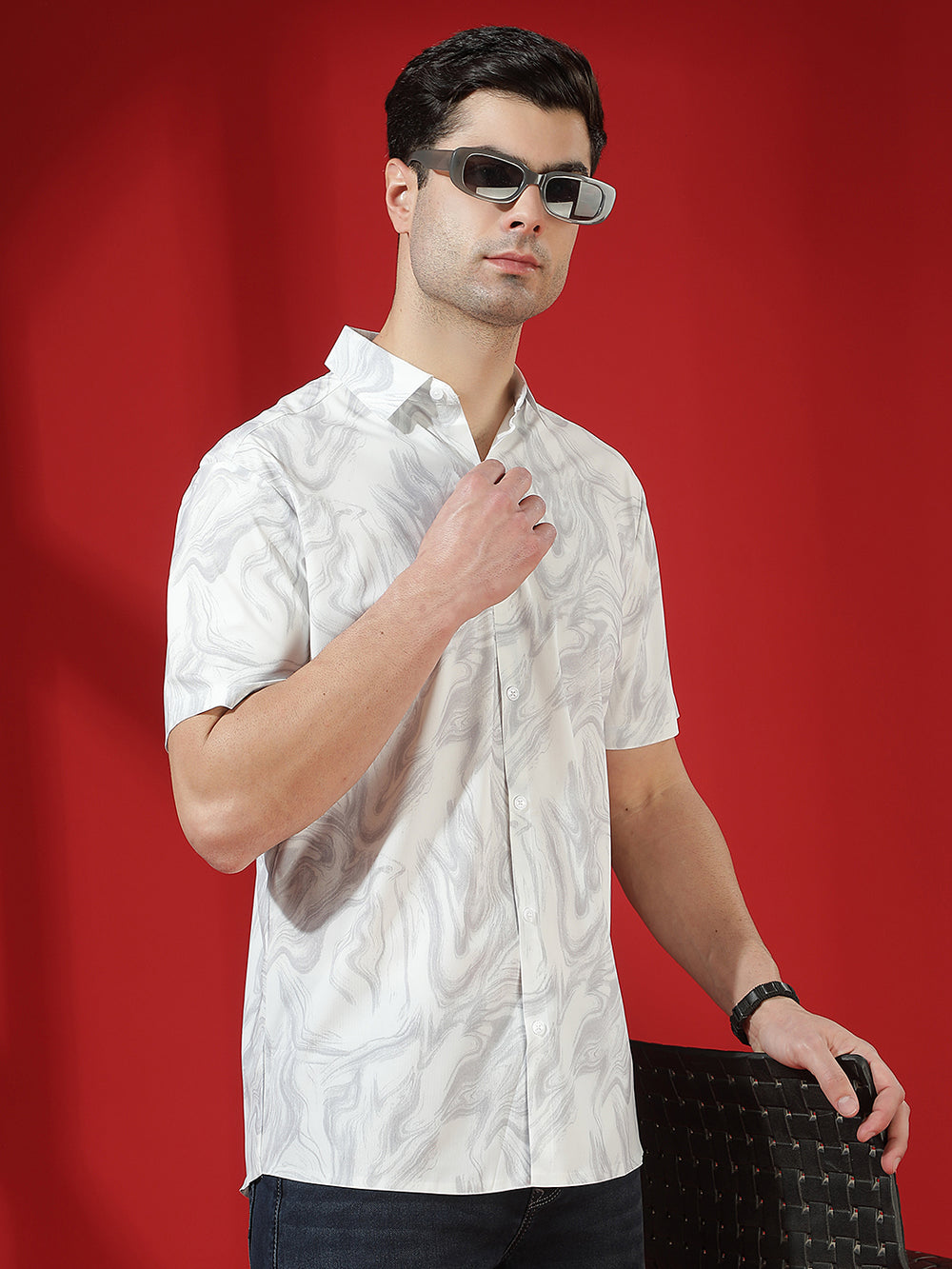 Grey Abstract Print Shirt