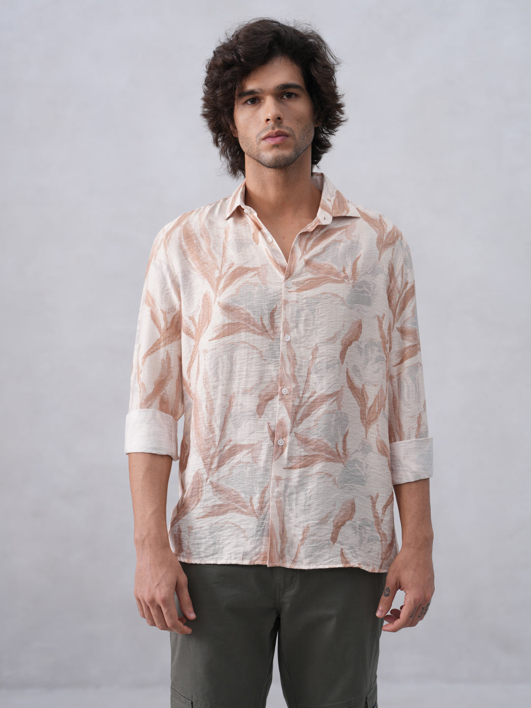 Peach Floral Print Shirt