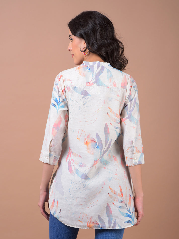 Orange Floral Print V-Neck Linen Top