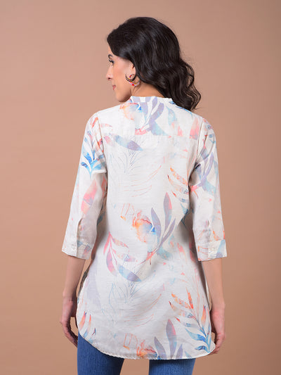 Orange Floral Print V-Neck Linen Top