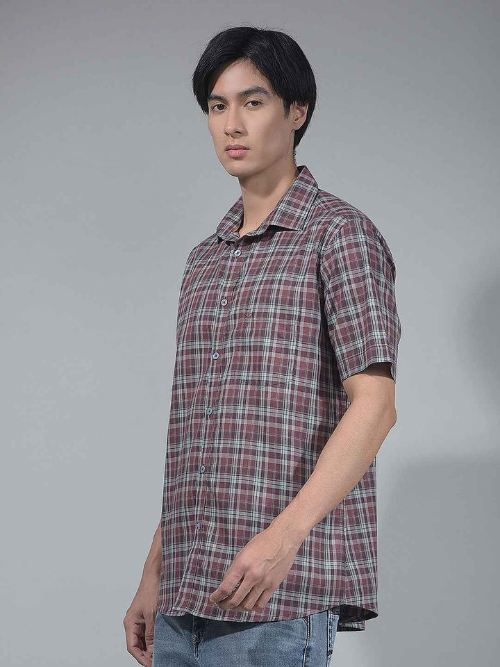Wine Checked 100% Cotton Shirt