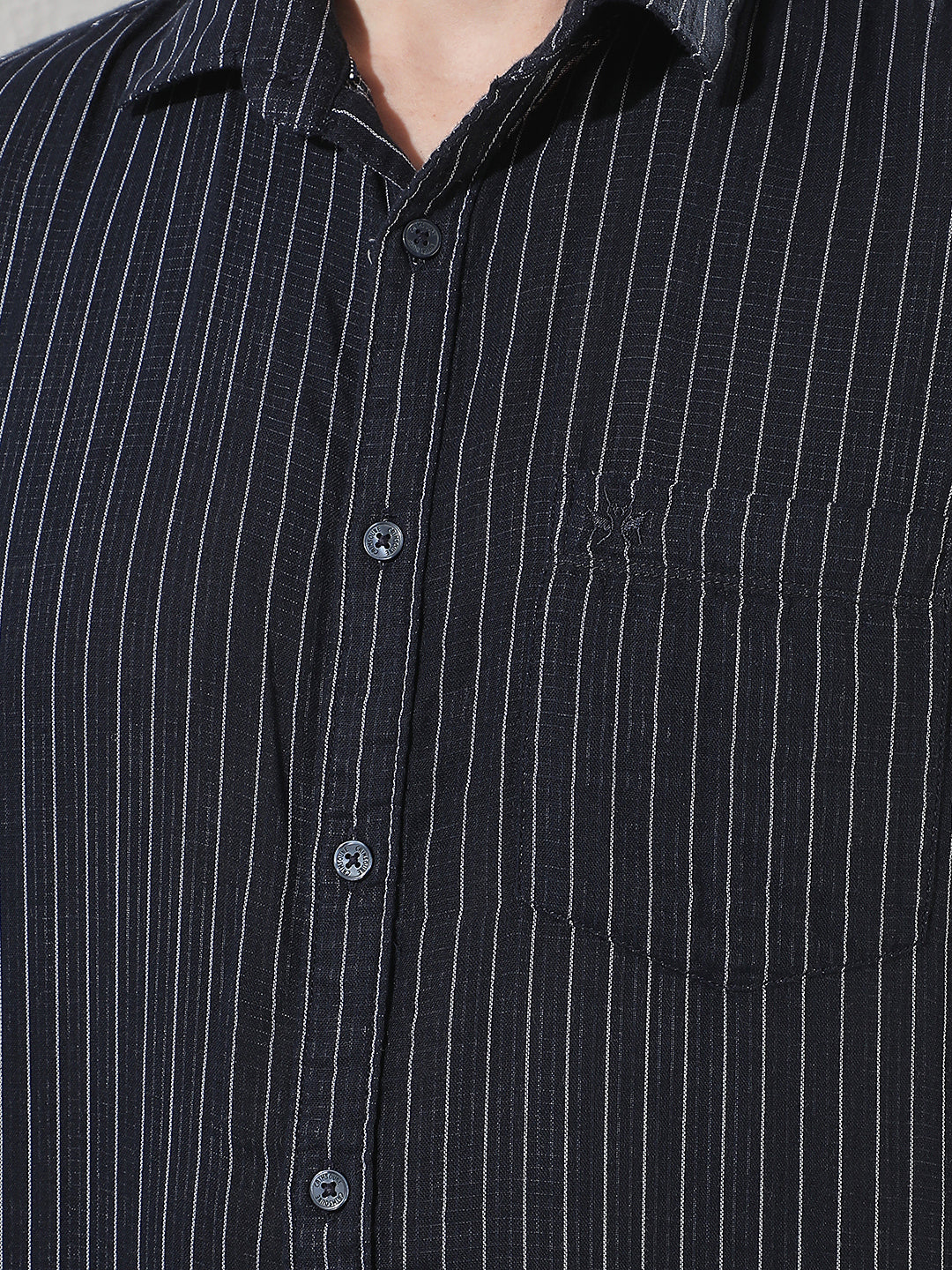 Navy Blue 100% Cotton Verical Stripes Shirt
