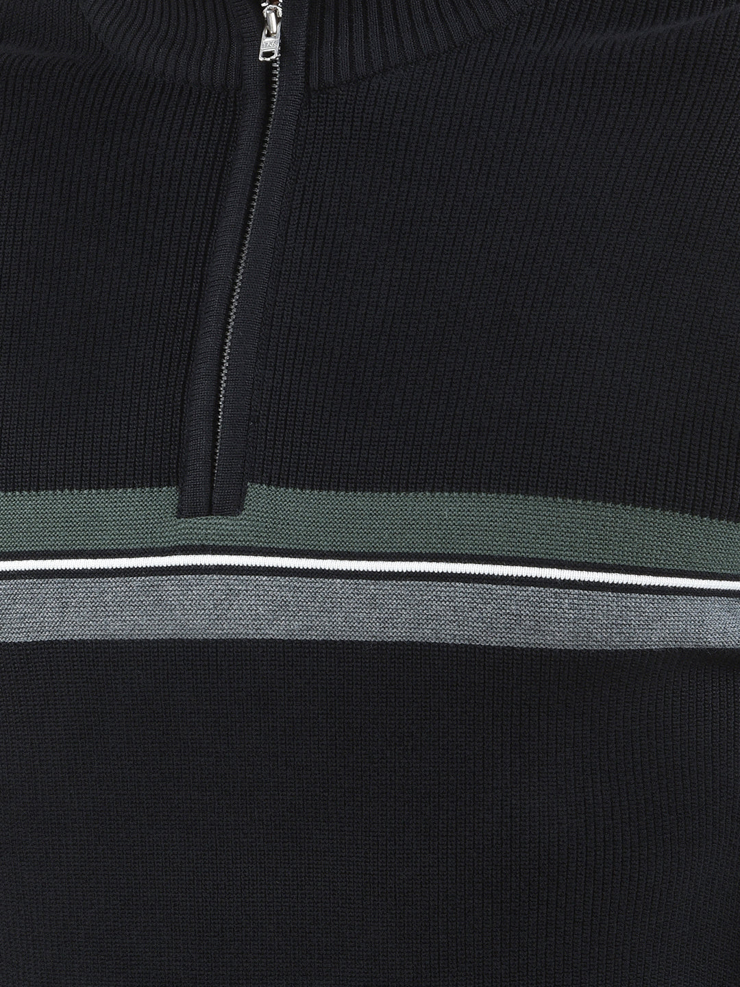 Black Horizontal Stripes High Neck 100% Cotton Sweater