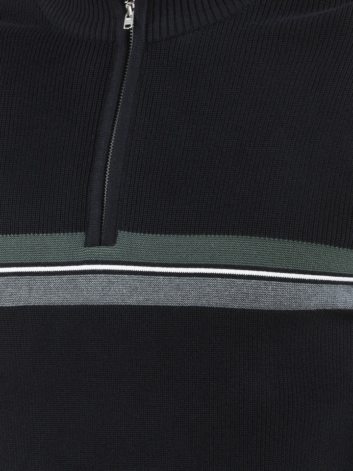 Black Horizontal Stripes High Neck 100% Cotton Sweater