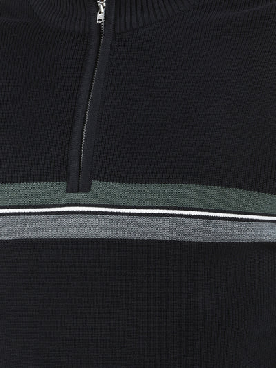 Black Horizontal Stripes High Neck 100% Cotton Sweater