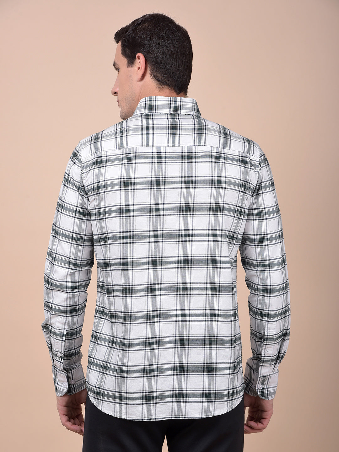 Green Checked Button-Down Collar 100% Cotton Shirt