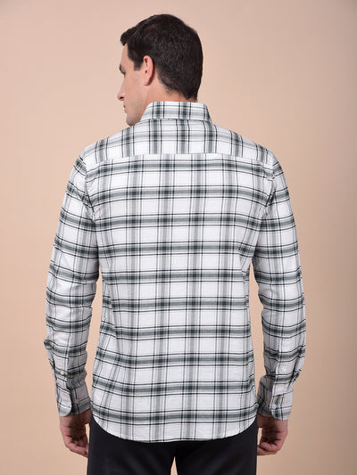Green Checked Button-Down Collar 100% Cotton Shirt