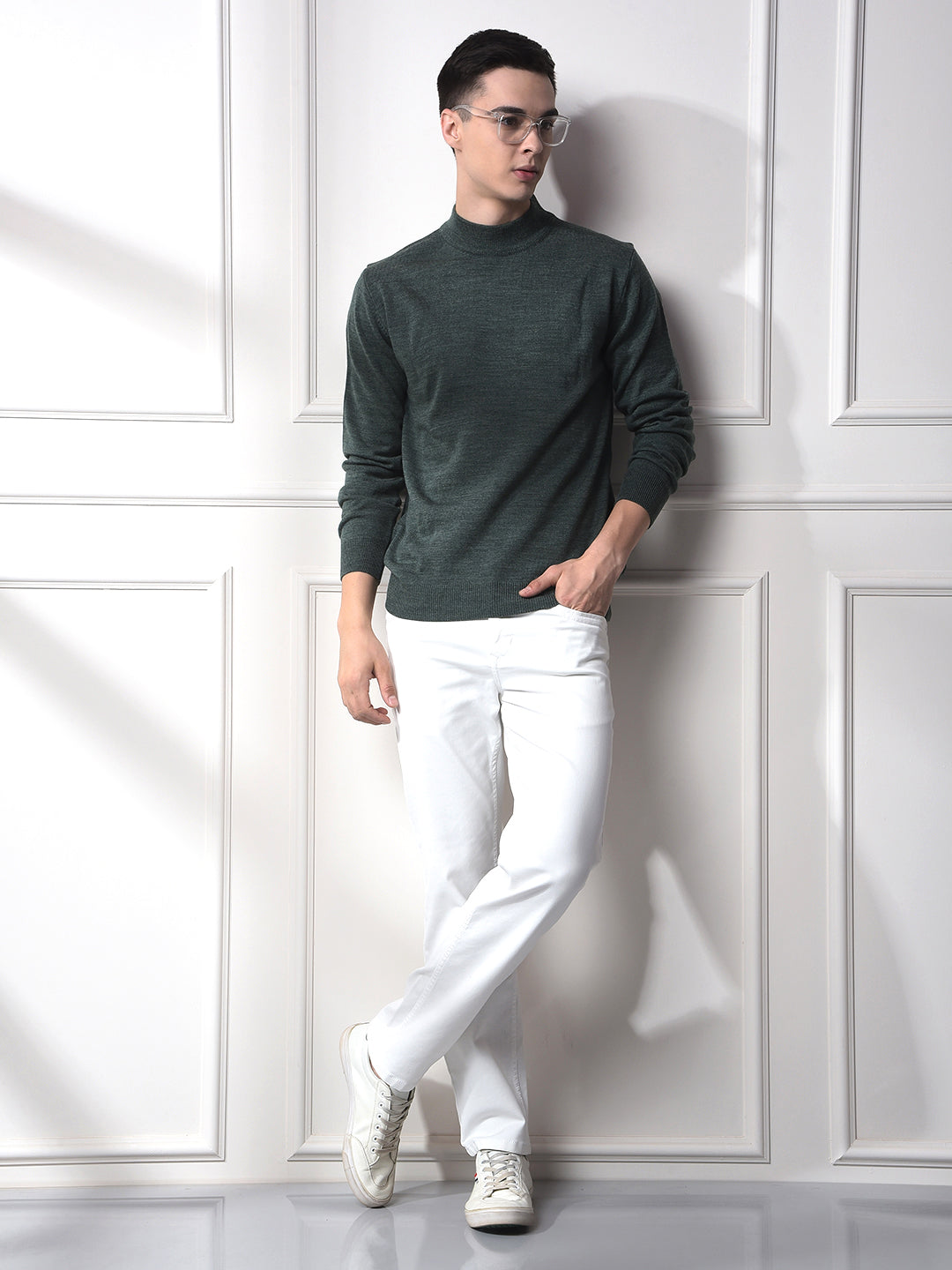 Green Soft Acrylic Regular Textured Sweater