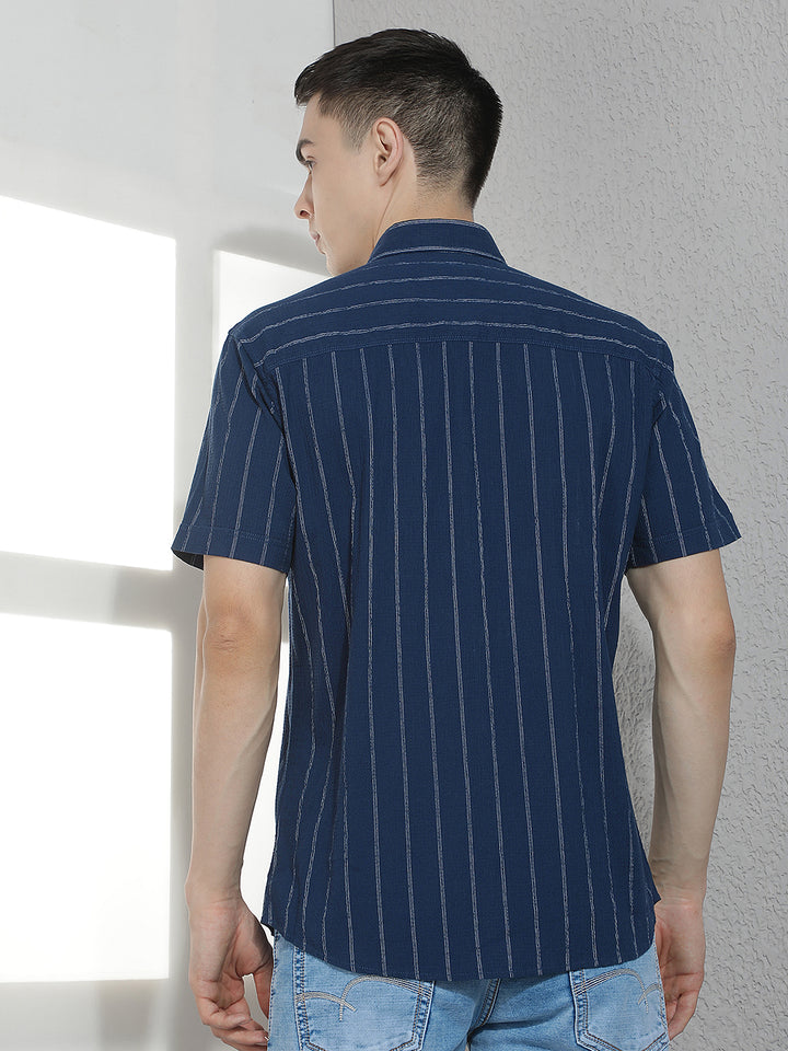 Navy Blue Vertical Striped Shirt