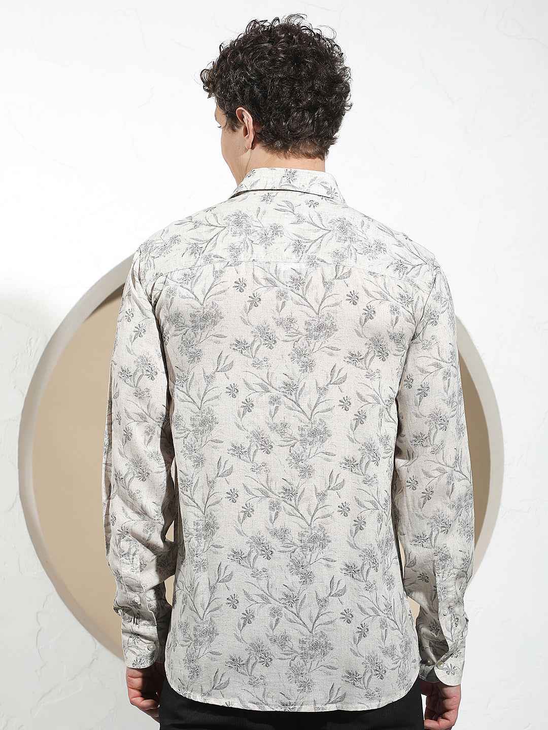 Linen Black Floral Print Shirt