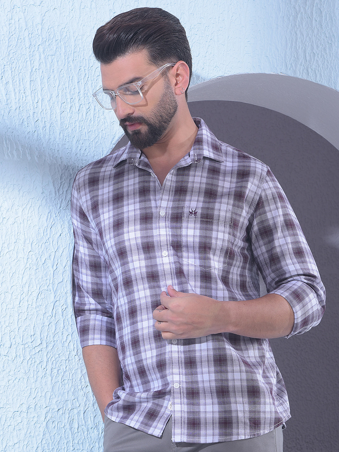 Brown Checked 100% Cotton Shirt