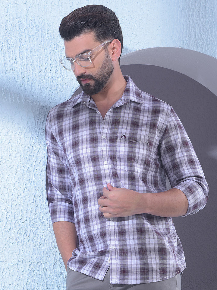 Brown Checked 100% Cotton Shirt
