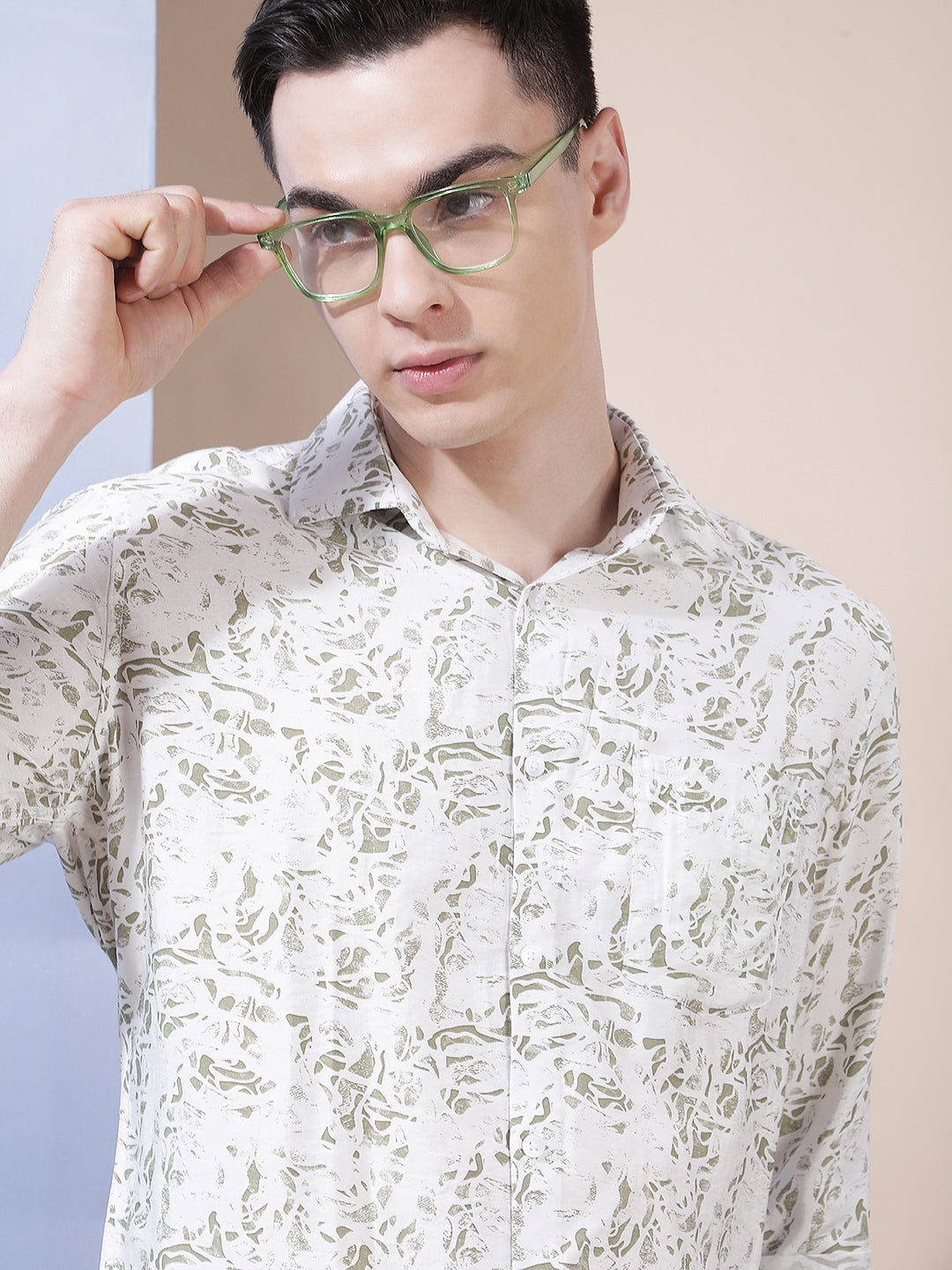 Structured Emerald Green Printed Shirt