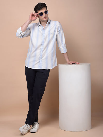 Blue Vertical Stripes 100% Cotton Shirt
