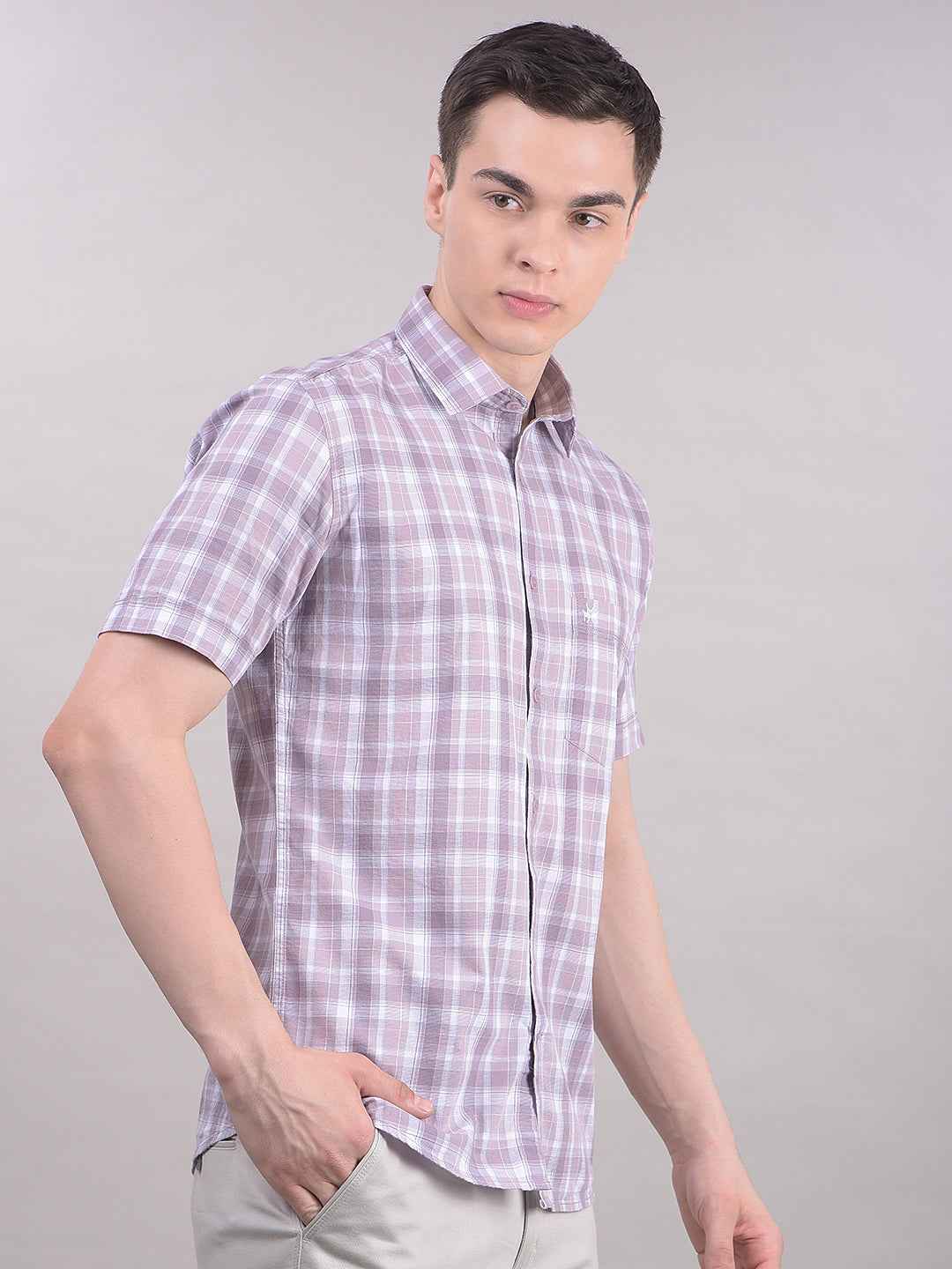 Purple Checked 100% Cotton Shirt