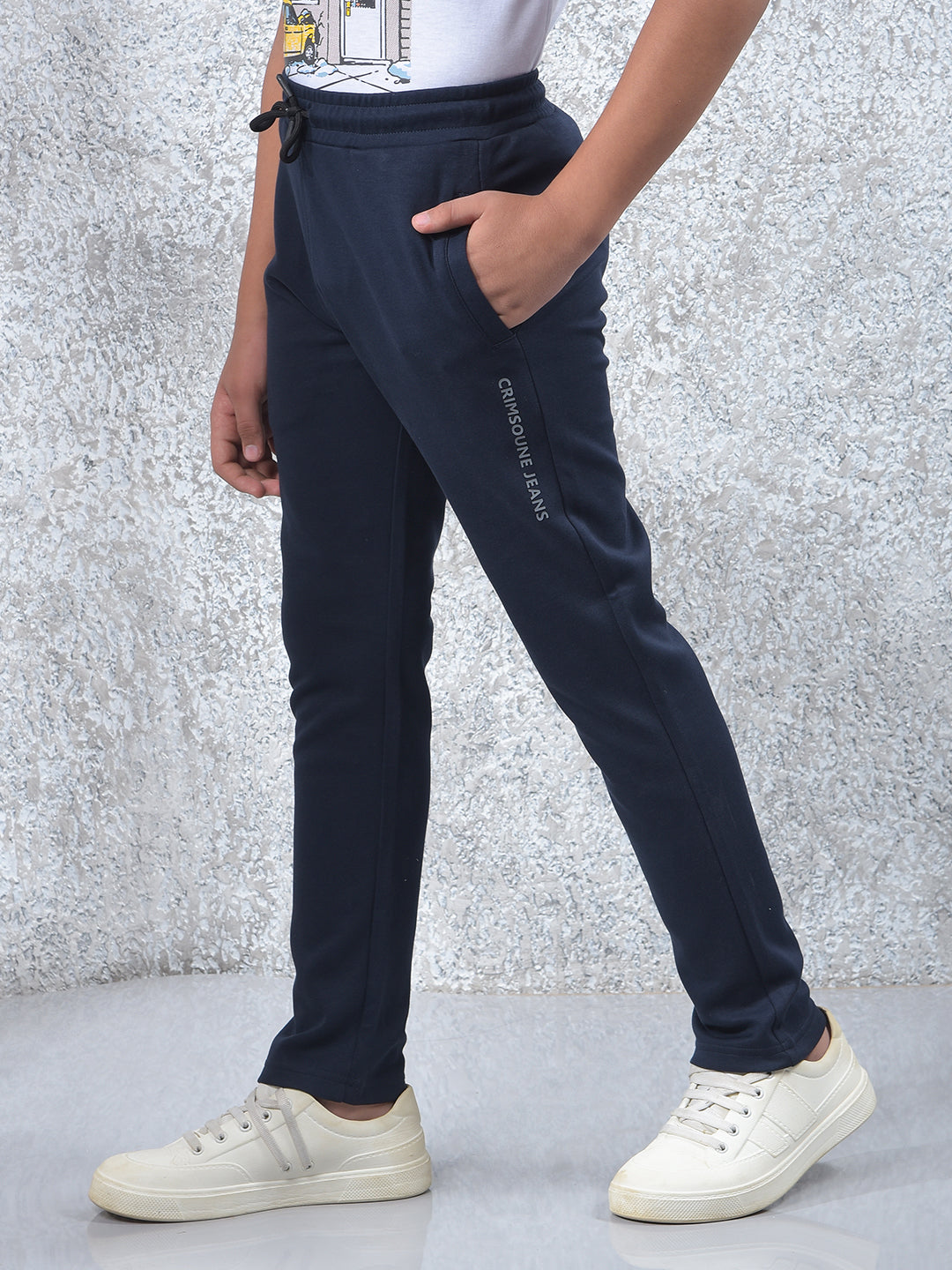 Tapered Fit Navy Blue Trackpants