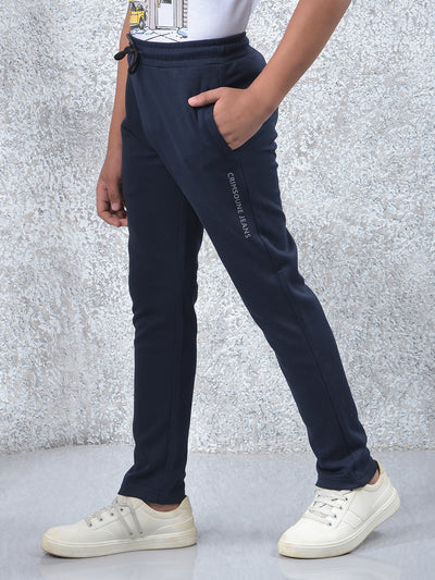 Tapered Fit Navy Blue Trackpants