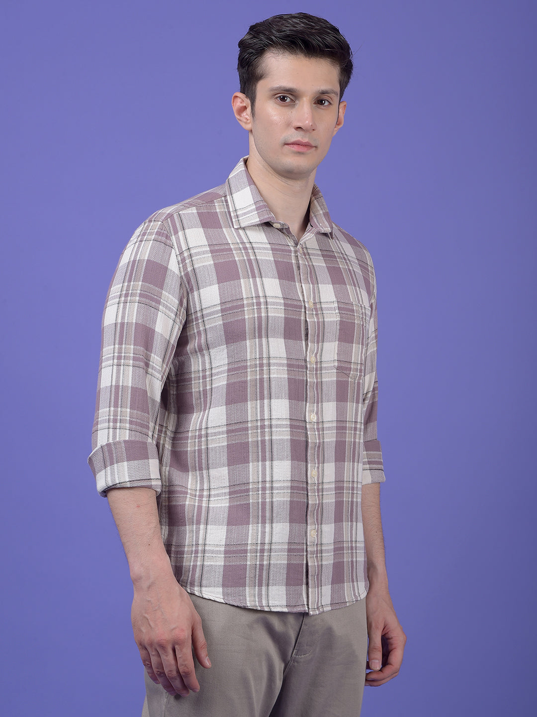 Purple Checked 100% Cotton Shirt