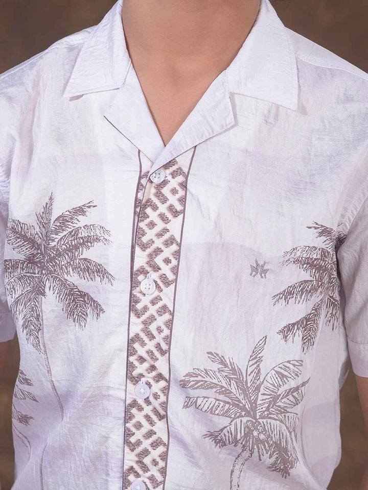 Brown Floral Print Resort-Collar Shirt