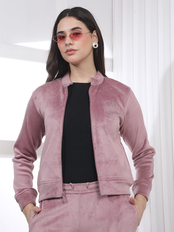 Pink Embellished Mock Neck Sweatshirt