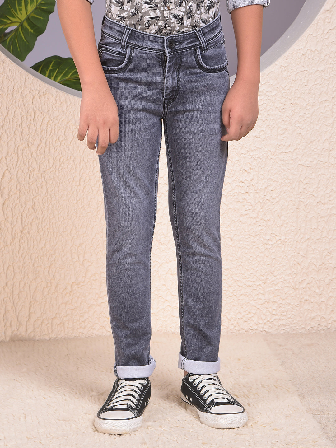 Modish Dark Wash Slim Fit Grey Jeans